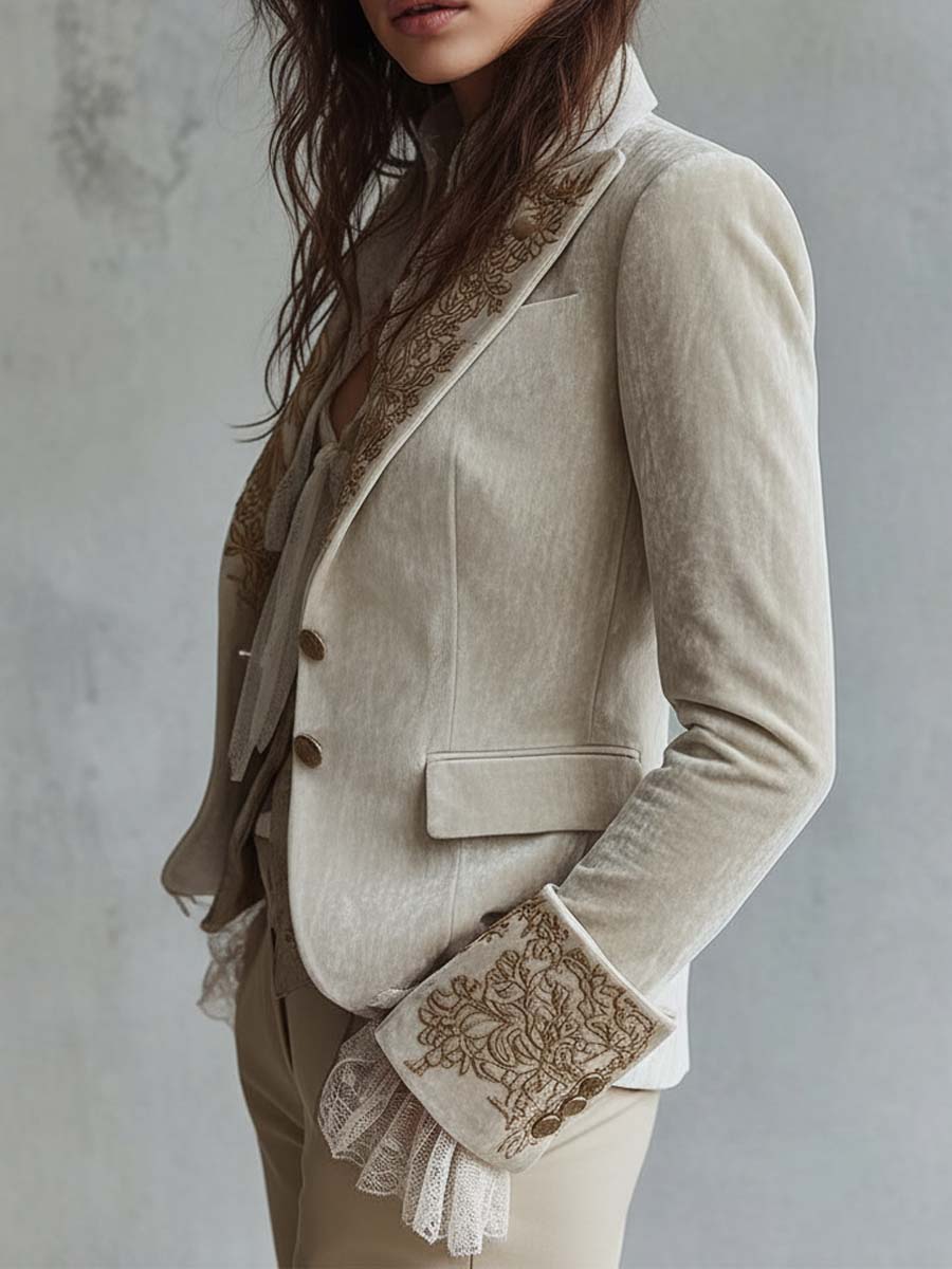 Blazer Sastre de Mujer Marfil Bordado