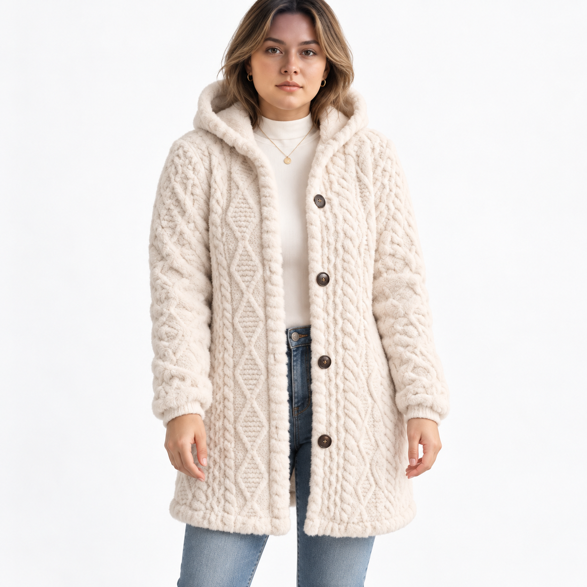 Cárdigan • Punto • Estilo con capucha y trenzado de ochos