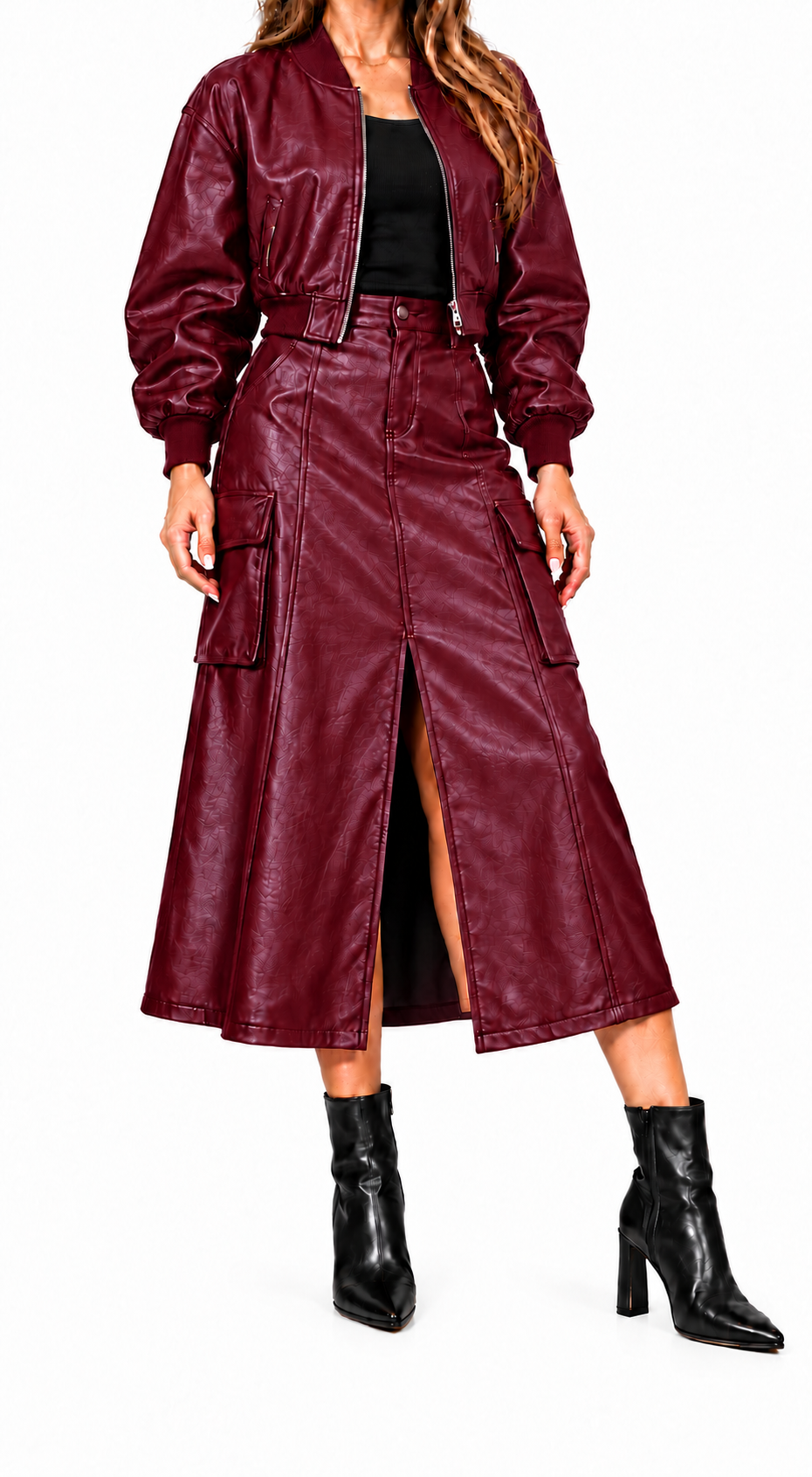 Conjunto Dakota | Bomber y falda cargo efecto piel