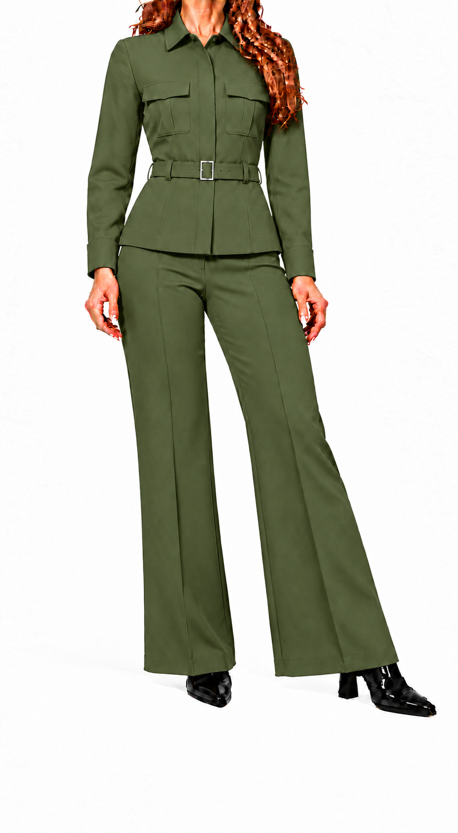 Conjunto Safari | Chaqueta con cinturón y pantalón acampanado