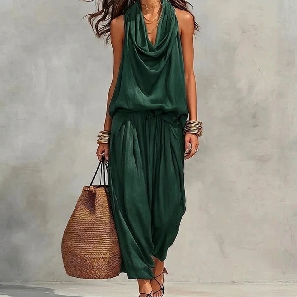 Ambre | Conjunto Fluido Top Halter Drapeado y Pantalón