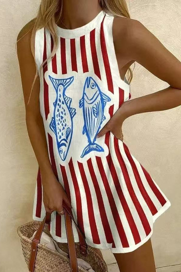 Delara™ | Mini Vestido com Estampado de Peixe