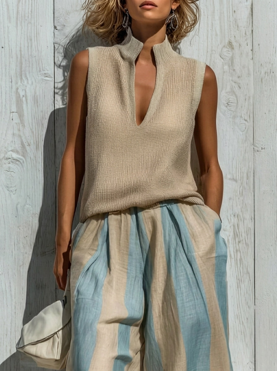 Sofía | Conjunto Elegante en Tejido Fluido: Top y Pantalón Palazzo a Rayas