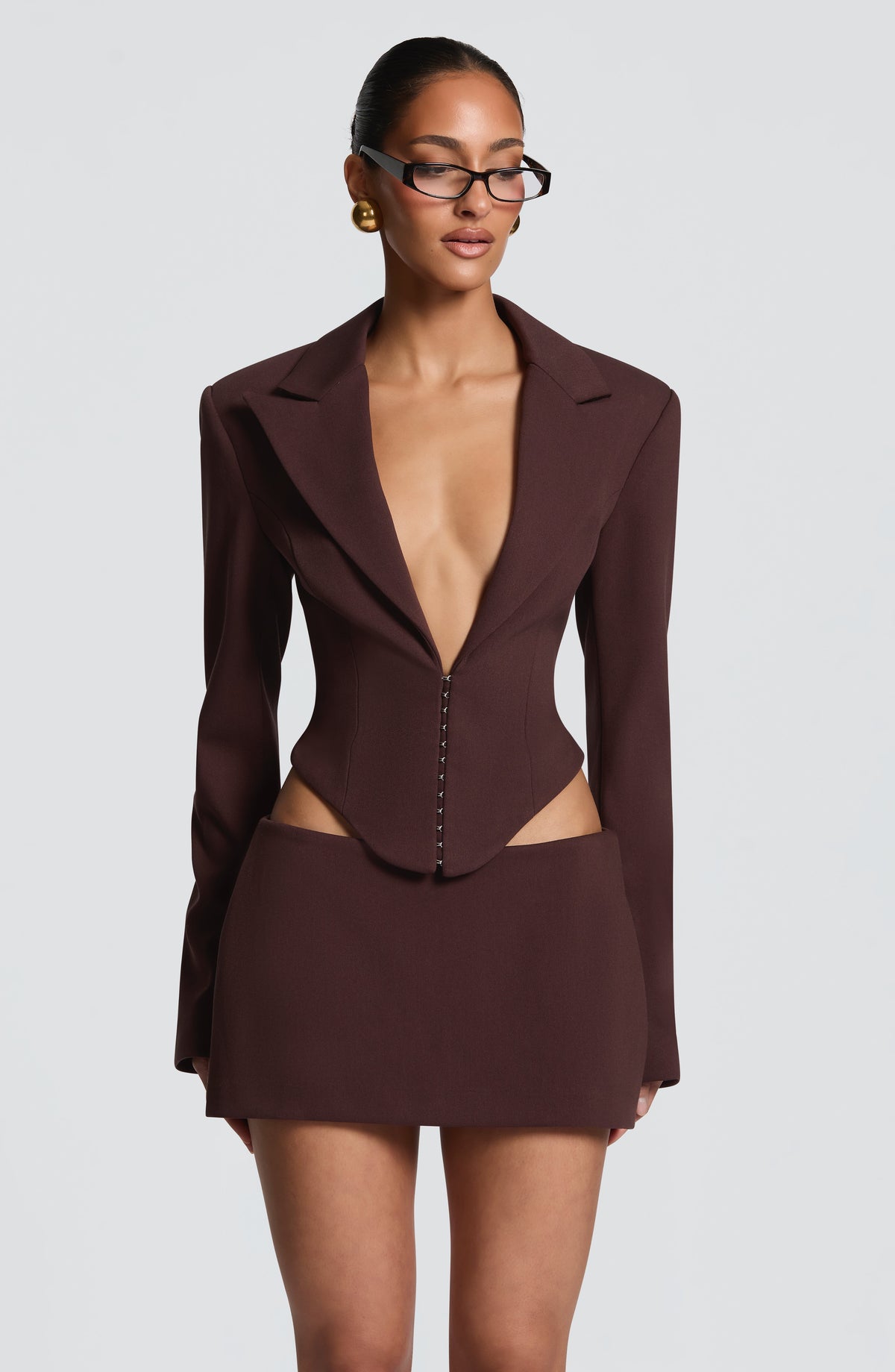 Agatha Cropped Blazer - Plum Brown
