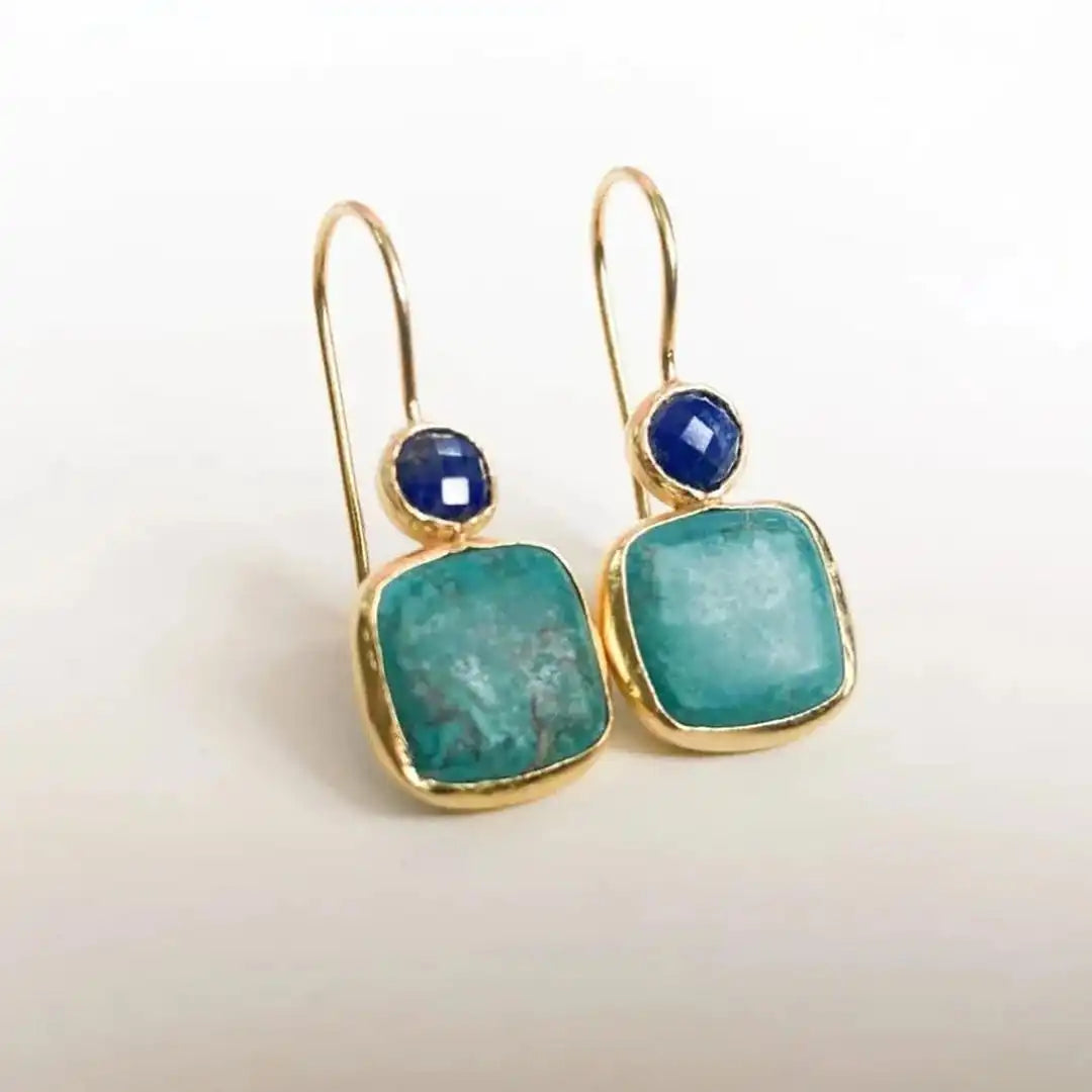 Clarissa™ - Pendientes Retro Decorados de Oro y Turquesa