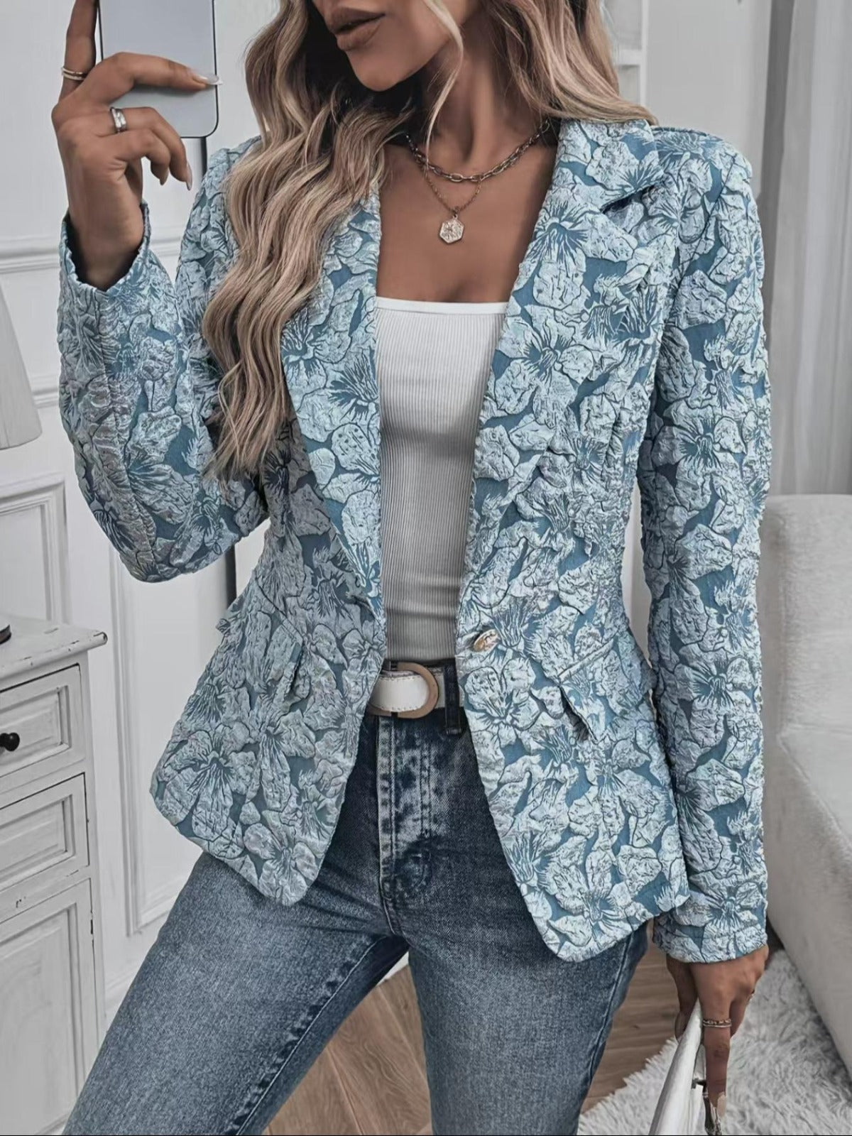 Blazer Entallado de Mujer en Jacquard Paisley