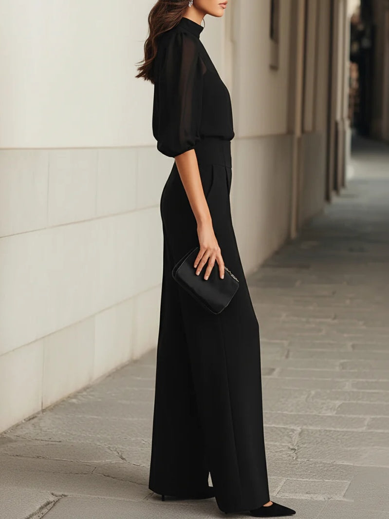 Valéria | Conjunto de Tres Piezas Top Transparente y Pantalón Ancho