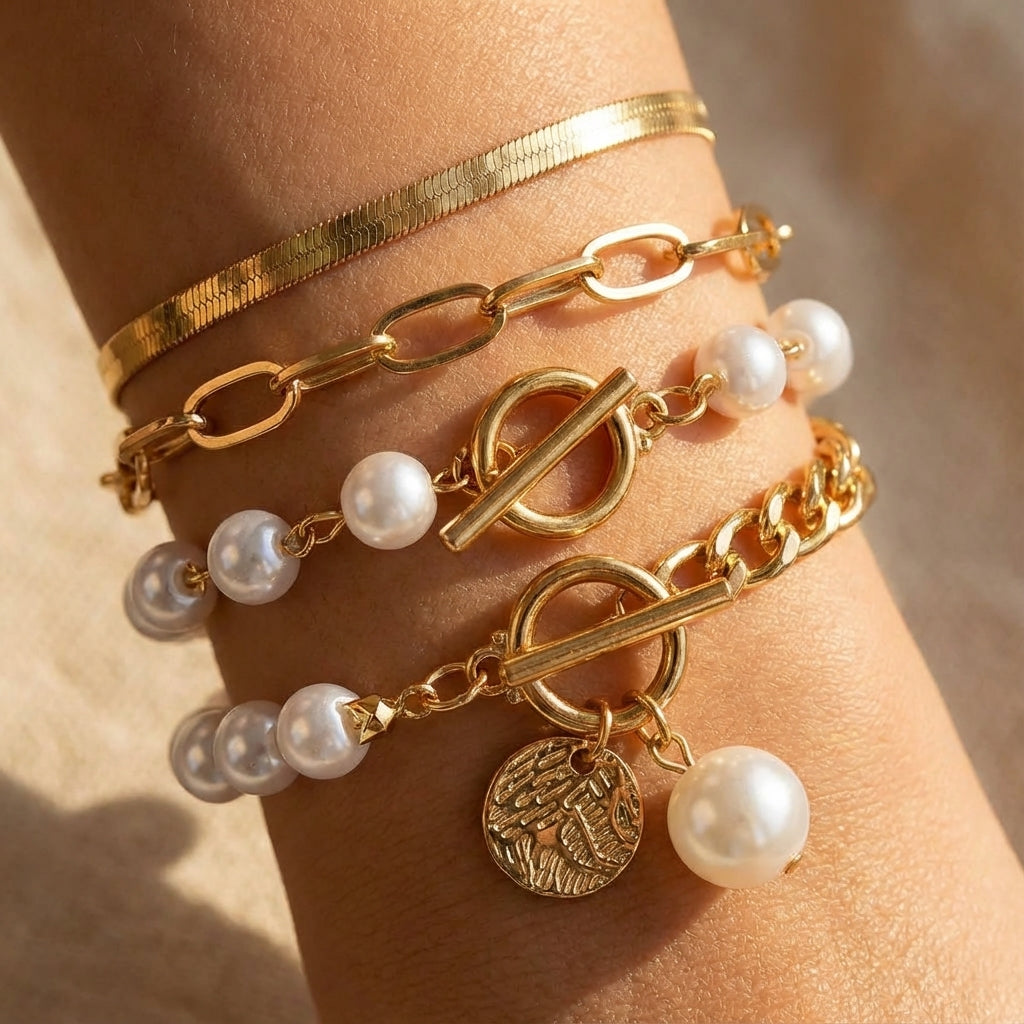 Set de Pulseras de Perlas a Capas de Lujo