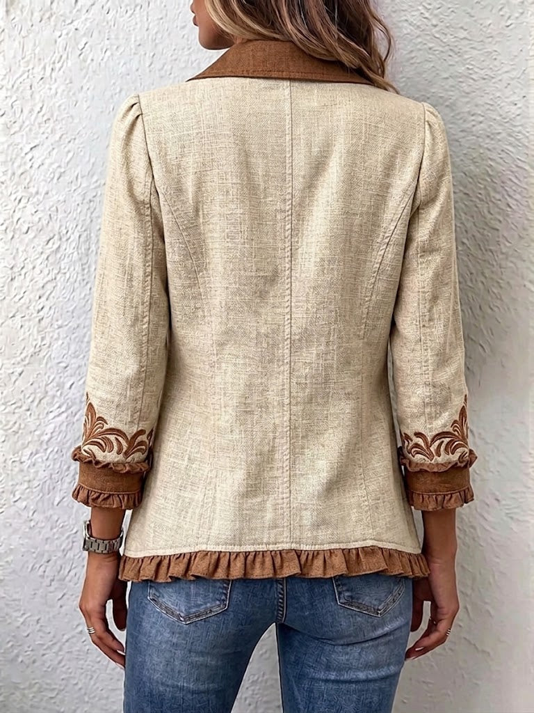 Ottavia | Chaqueta Bohemia Floral Vintage Camel y Marrón con Volantes