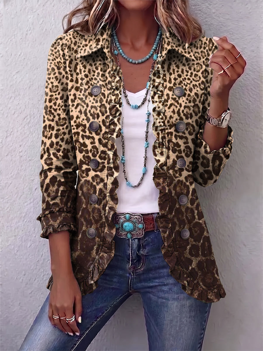 Ombretta | Chaqueta de Leopardo Multicolor con Volantes