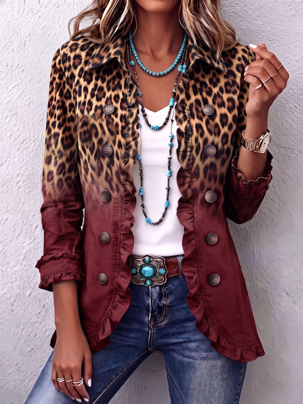 Olimpia | Blazer de Leopardo Degradado Burdeos