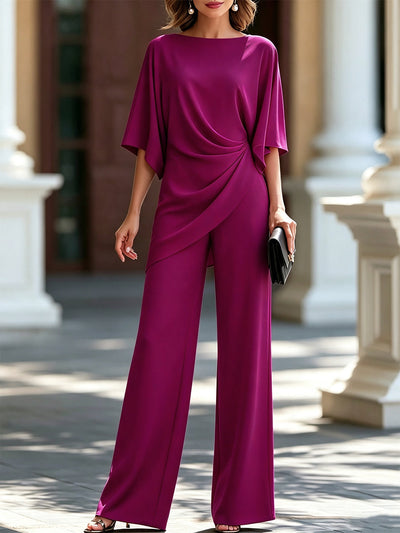 Moni | Conjunto con Blusa de Cintura Drapeada y Pantalones de Pierna Ancha