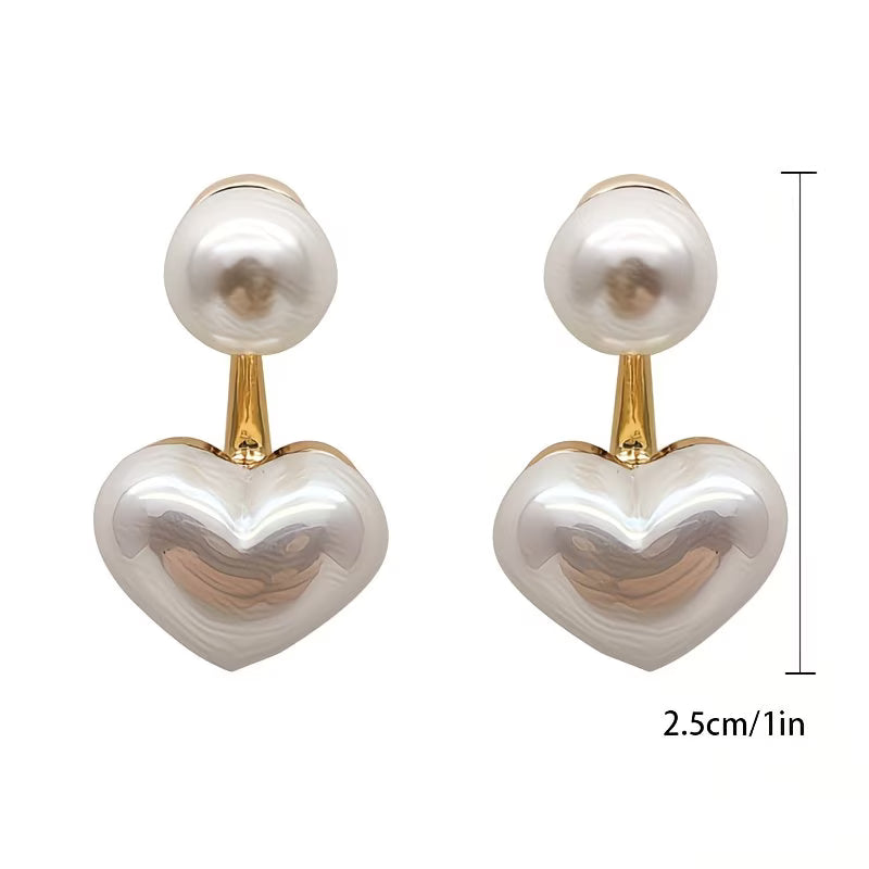 Pendientes de Corazón con Perla Doble
