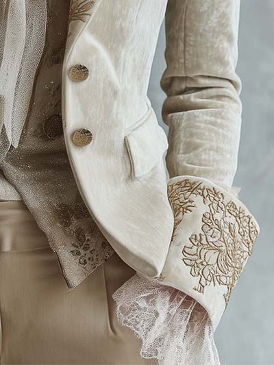 Blazer Sastre de Mujer Marfil Bordado