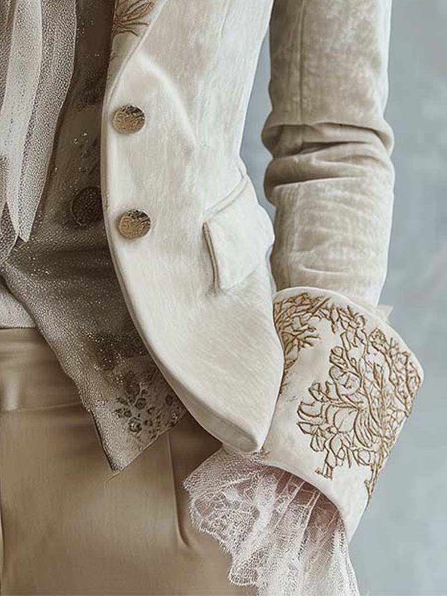 Blazer Sastre de Mujer Marfil Bordado