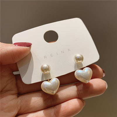 Pendientes de Corazón con Perla Doble