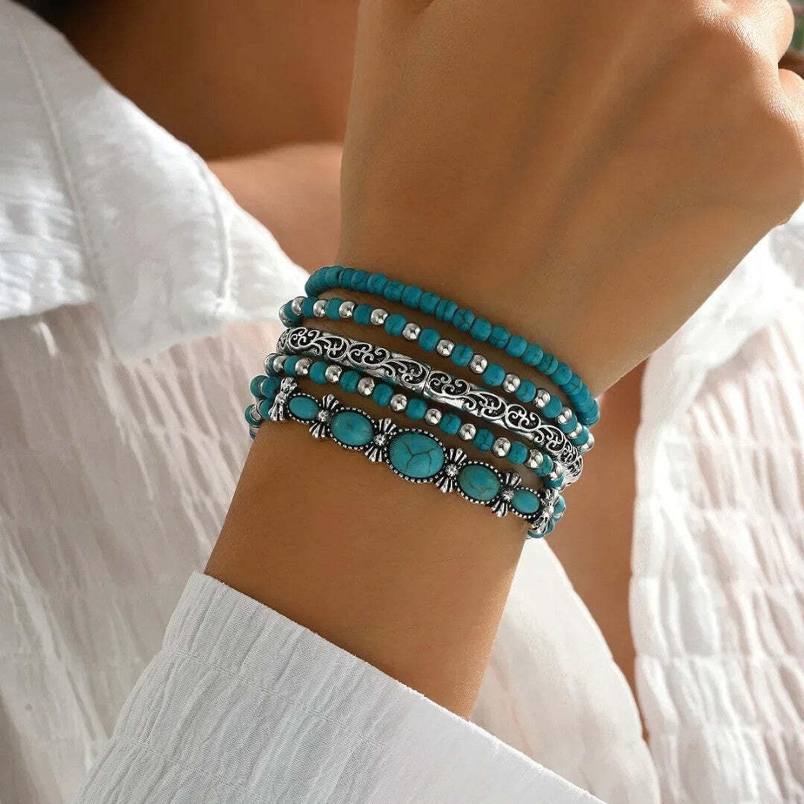 Mirella™ - Colección de Pulseras Boho con Cuentas Turquesas