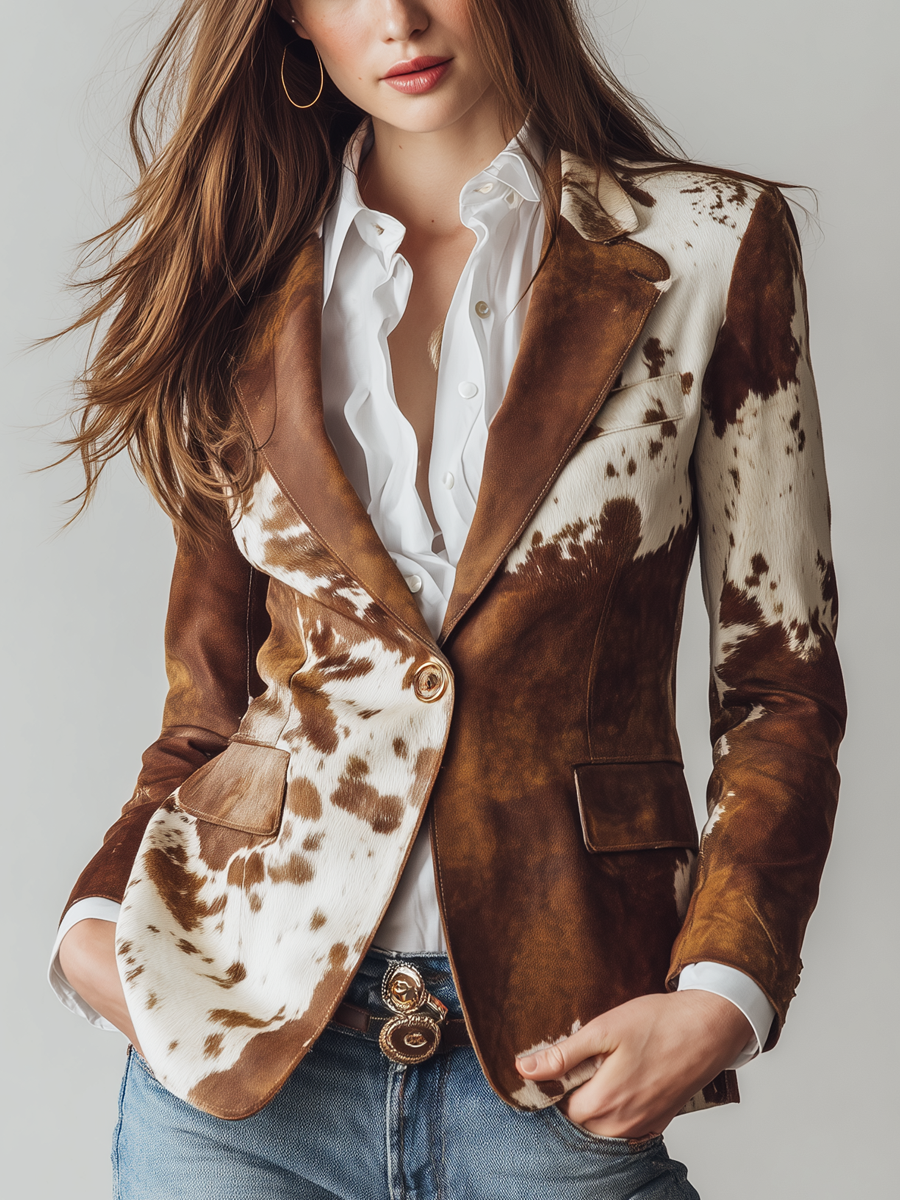 Blazer de Mujer Vintage Ecológico con Estampado de Vaca