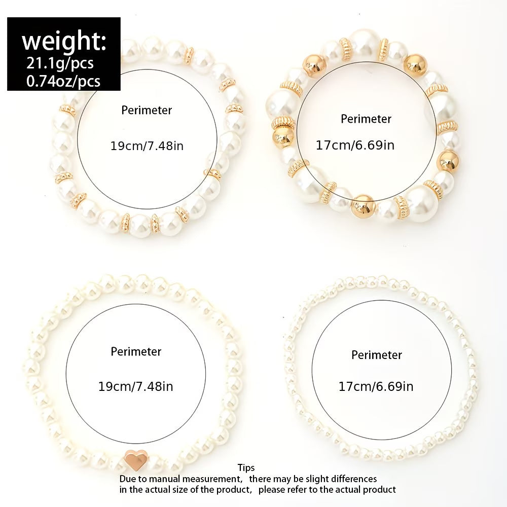 Set de 4 Pulseras Apilables de Perlas