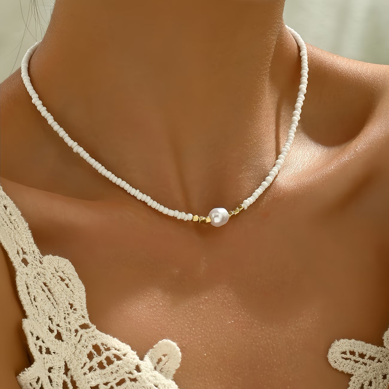 Collar Minimal de Turquesa y Perlas