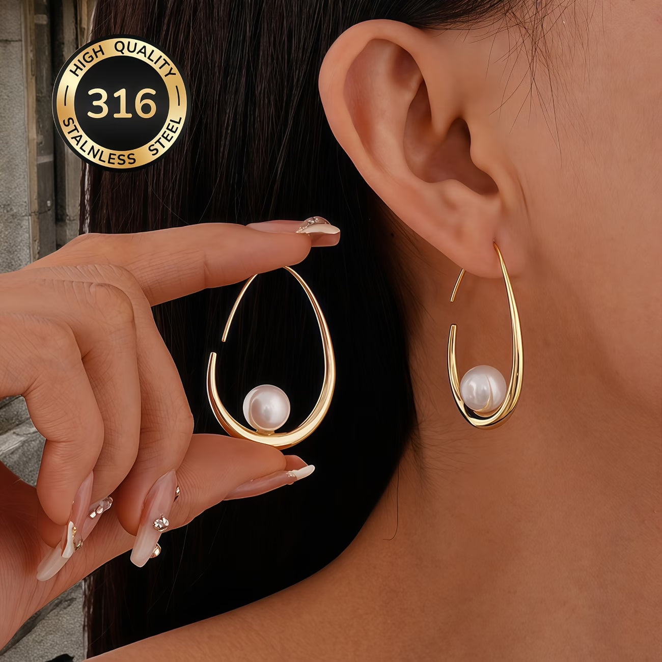 Pendientes de aro con perlas crecientes