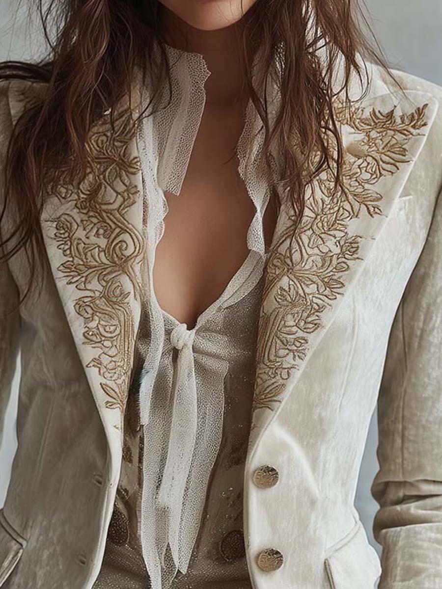 Blazer Sastre de Mujer Marfil Bordado
