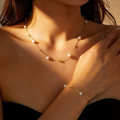 Set de Joyas con Cadena de Perlas Delicadas