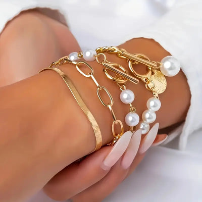 Set de Pulseras de Perlas a Capas de Lujo