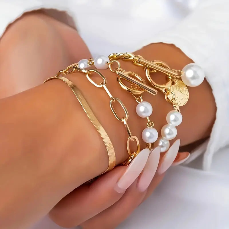 Set de Pulseras de Perlas a Capas de Lujo