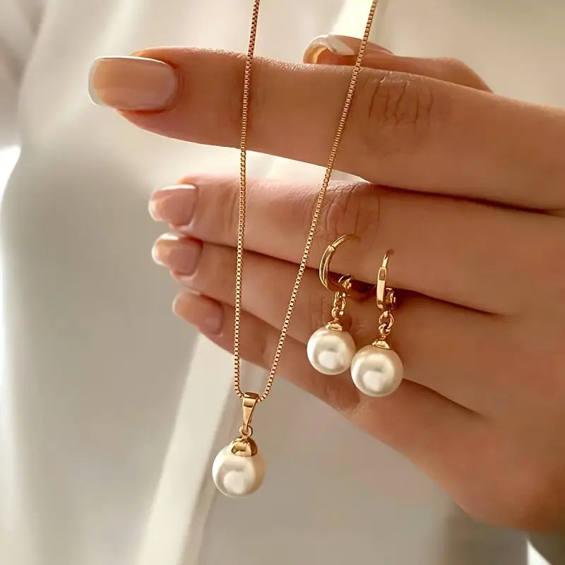 Set de Collar Elegante y Gracioso con Perlas