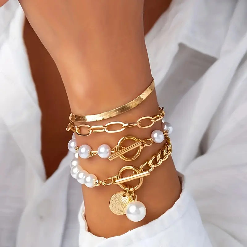 Set de Pulseras de Perlas a Capas de Lujo