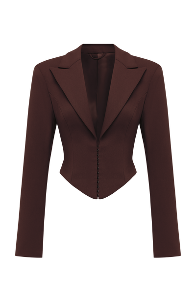 Agatha Cropped Blazer - Plum Brown