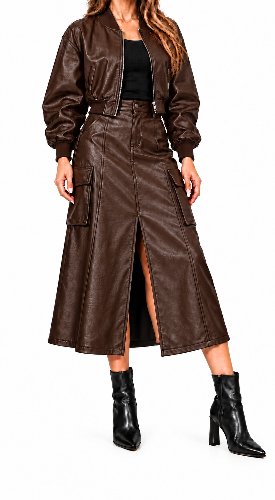 Conjunto Dakota | Bomber y falda cargo efecto piel