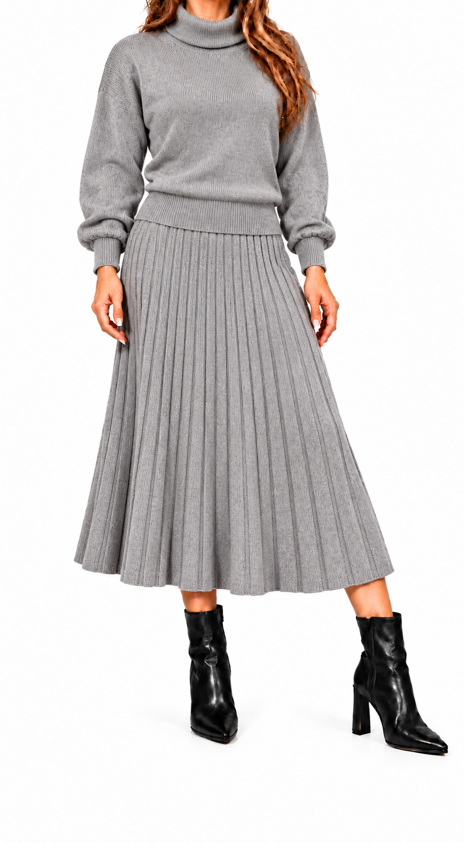 Conjunto Elara | Jersey de cuello alto y falda plisada