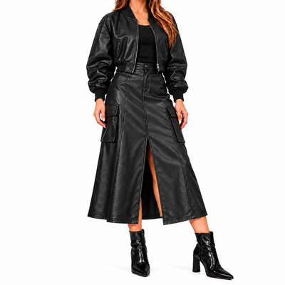 Conjunto Dakota | Bomber y falda cargo efecto piel