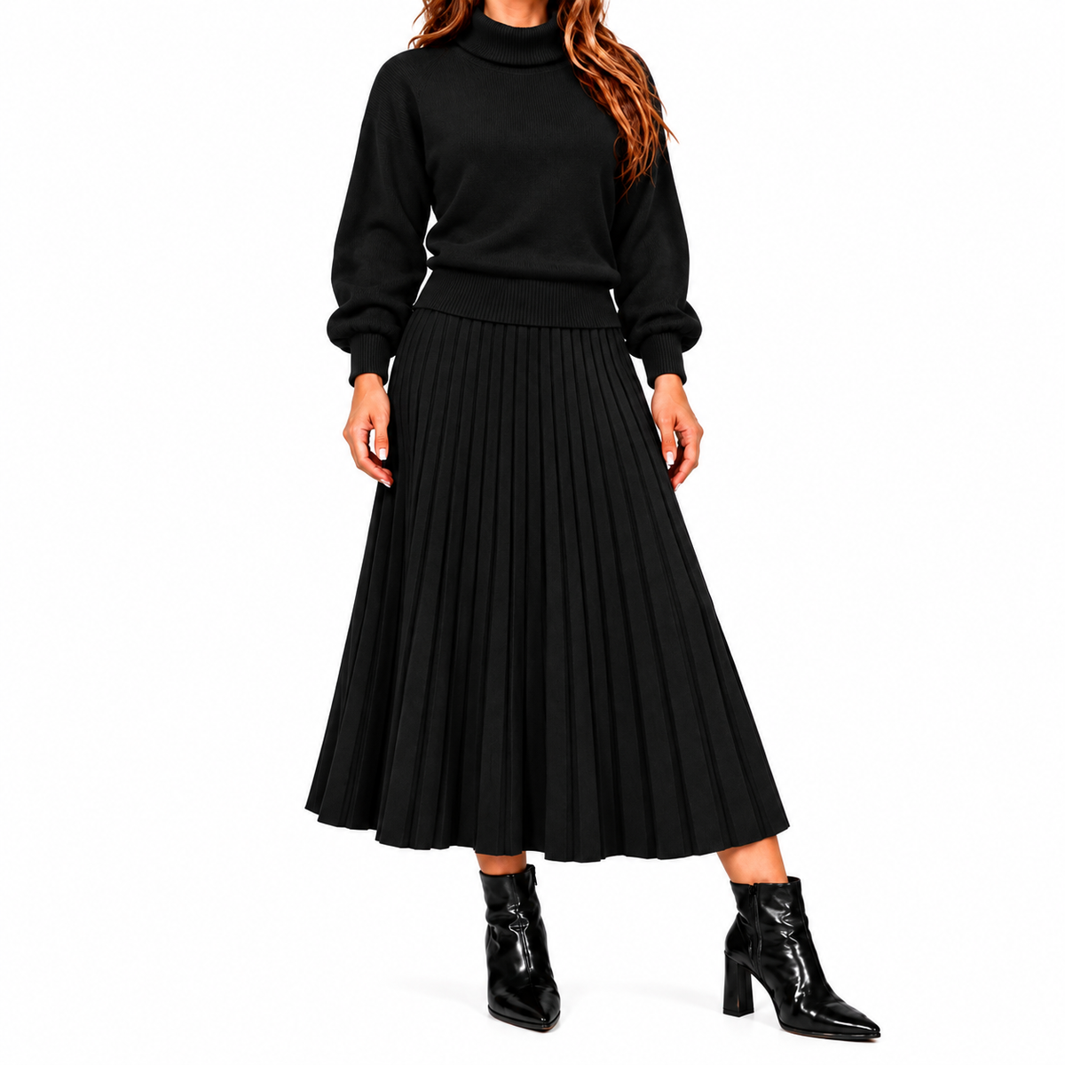 Conjunto Elara | Jersey de cuello alto y falda plisada
