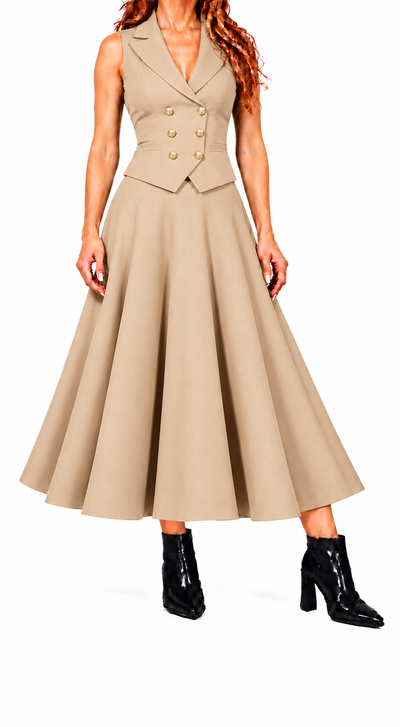Conjunto Alessia | Chaleco cruzado y falda midi de vuelo