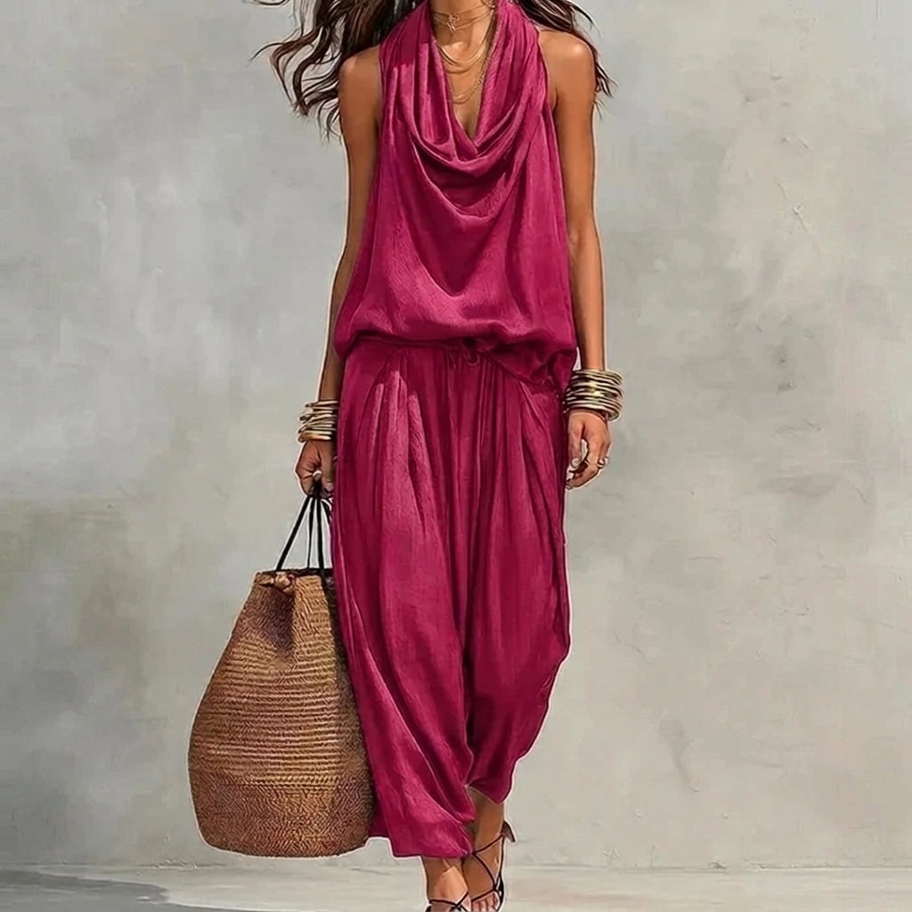 Ambre | Conjunto Fluido Top Halter Drapeado y Pantalón