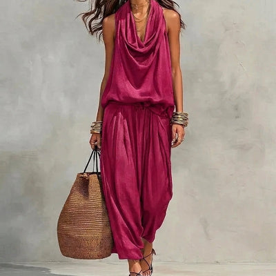 Ambre | Conjunto Fluido Top Halter Drapeado y Pantalón