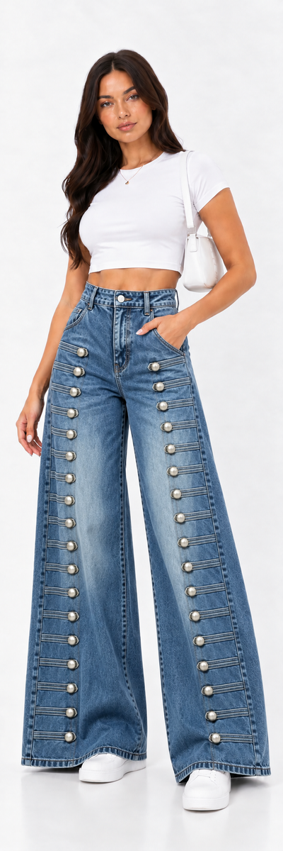 vaquero wide leg con botones metálicos