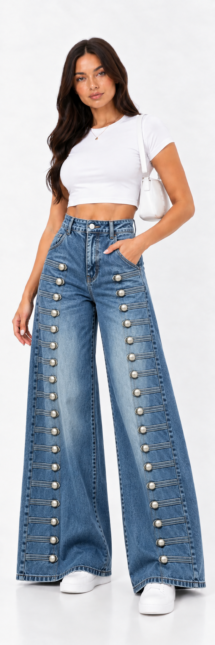 vaquero wide leg con botones metálicos