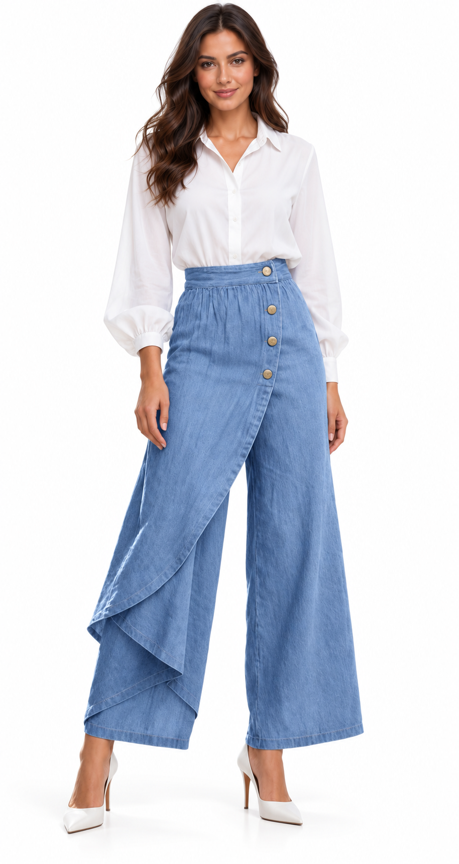 VAQUERO WIDE LEG AZUL CON PANEL ASIMÉTRICO