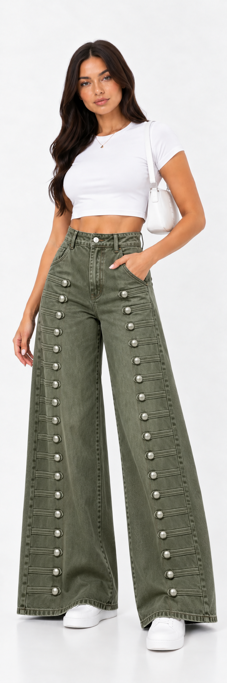 vaquero wide leg con botones metálicos