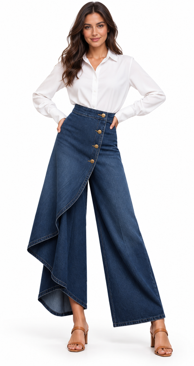 VAQUERO WIDE LEG NEGRO CON PANEL ASIMÉTRICO
