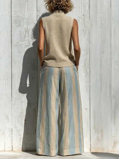 Sofía | Conjunto Elegante en Tejido Fluido: Top y Pantalón Palazzo a Rayas