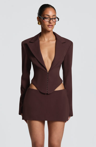 Agatha Cropped Blazer - Plum Brown