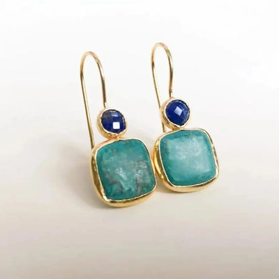 Clarissa™ - Pendientes Retro Decorados de Oro y Turquesa