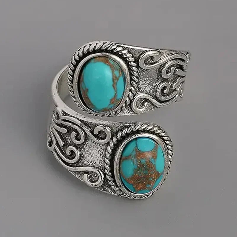 Calista™ - Anillo Envolvente de Plata con Doble Turquesa