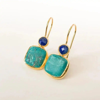 Clarissa™ - Pendientes Retro Decorados de Oro y Turquesa