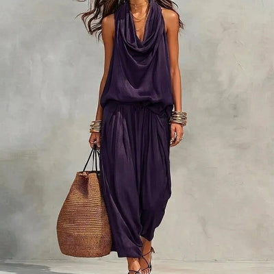 Ambre | Conjunto Fluido Top Halter Drapeado y Pantalón